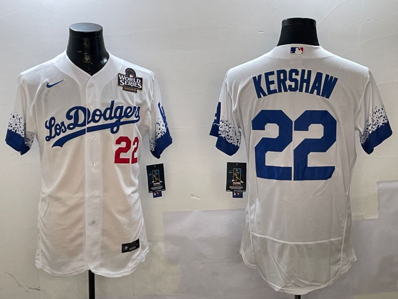 Men Los Angeles Dodgers #22 Kershaw White City Edition Elite Nike 2025 MLB Jersey style 5